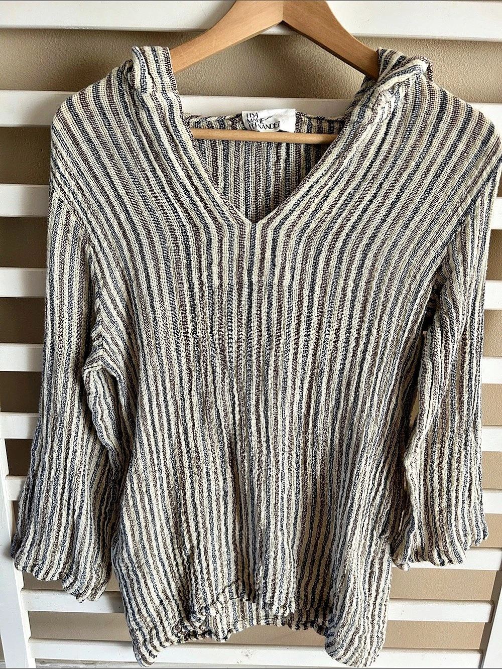 Lisa Marie Fernandez Hooded Striped Linen-Blend Gauze Tunic Swim Cover size 1 XS